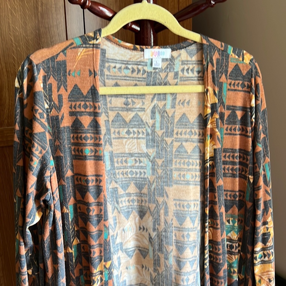 LuLaRoe Sarah Duster Cardigan L orange and black